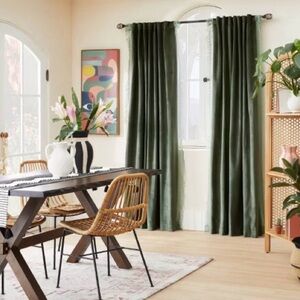 Opalhouse Teal Dark Green Velvet Curtain Panel Macrame Trim Boho Classic 54X84"